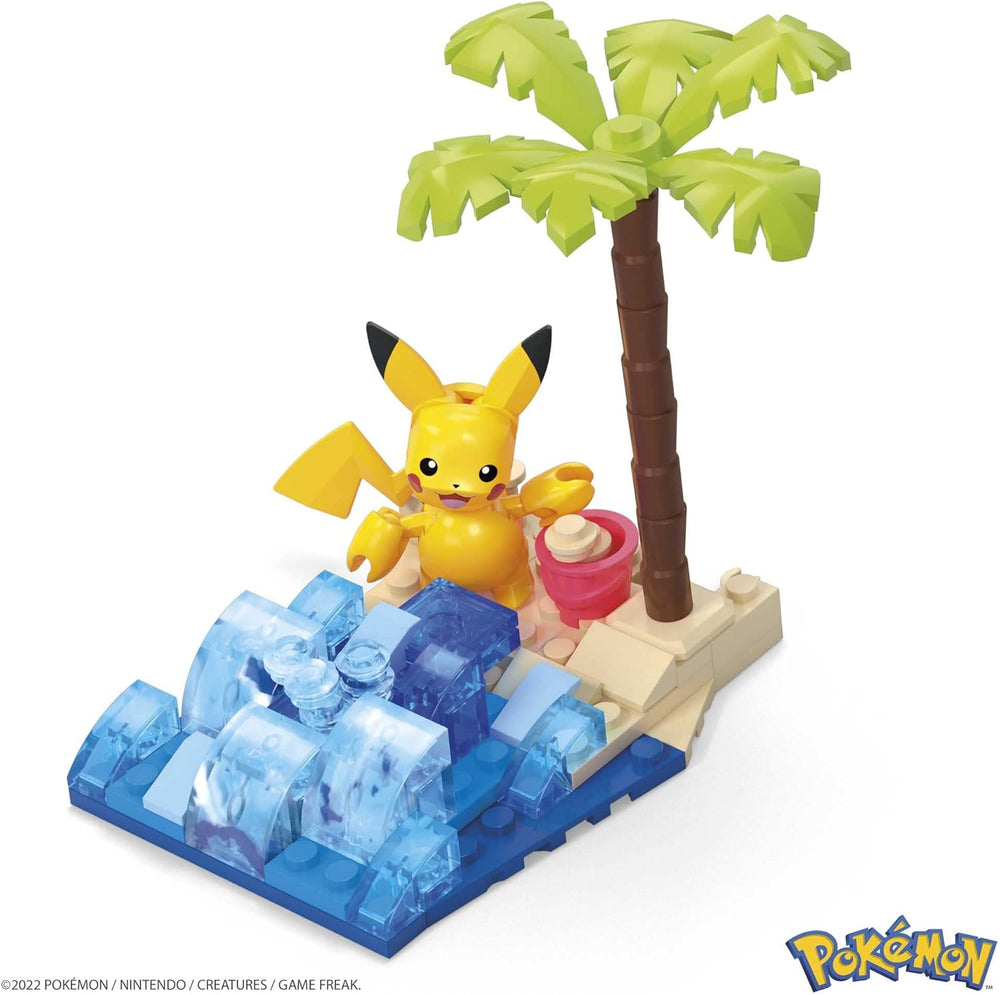 MEGA Pokemon Action Figure Building Toys Set, Pikachu's Beach Splash with 79 Pieces, 1 Poseable Character, Gift Idea for Kids