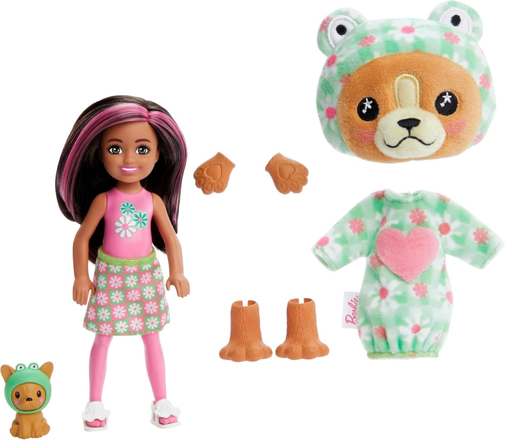 Barbie Cutie Reveal Chelsea Doll & Accessories, Animal Plush Costume & 6 Surprises Including Color Change, Puppy as Frog, HRK29