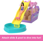 Barbie Mini BarbieLand Doll & Toy Vehicle Set, 1.5-inch Barbie Doll & Dream Boat with Color-Change, Plus Detachable Slide & Pool, HYF41