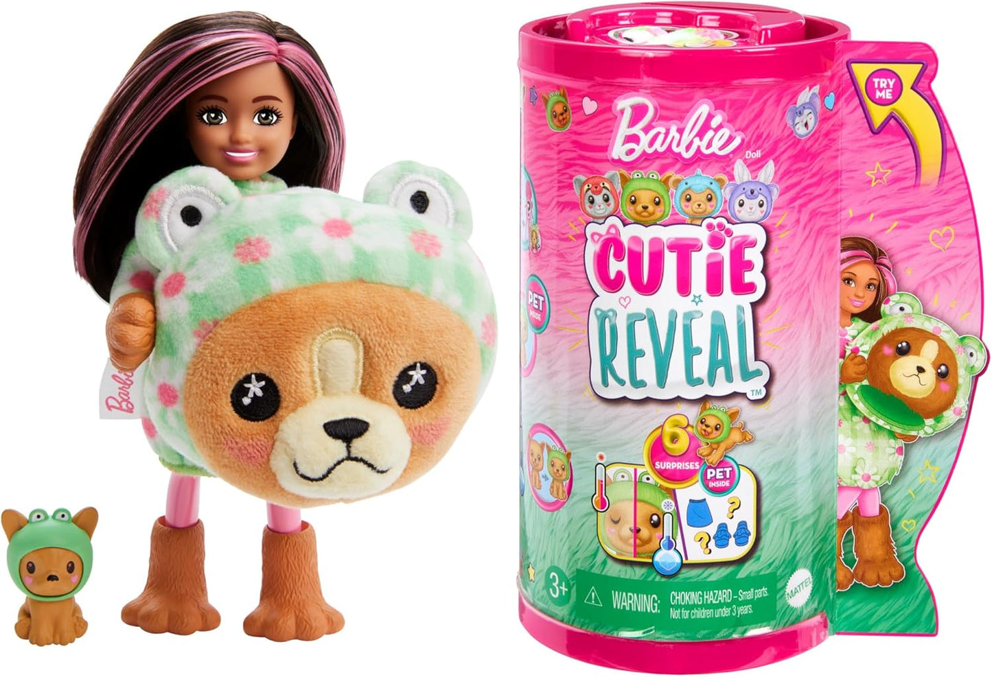 Barbie Cutie Reveal Chelsea Doll & Accessories, Animal Plush Costume & 6 Surprises Including Color Change, Puppy as Frog, HRK29