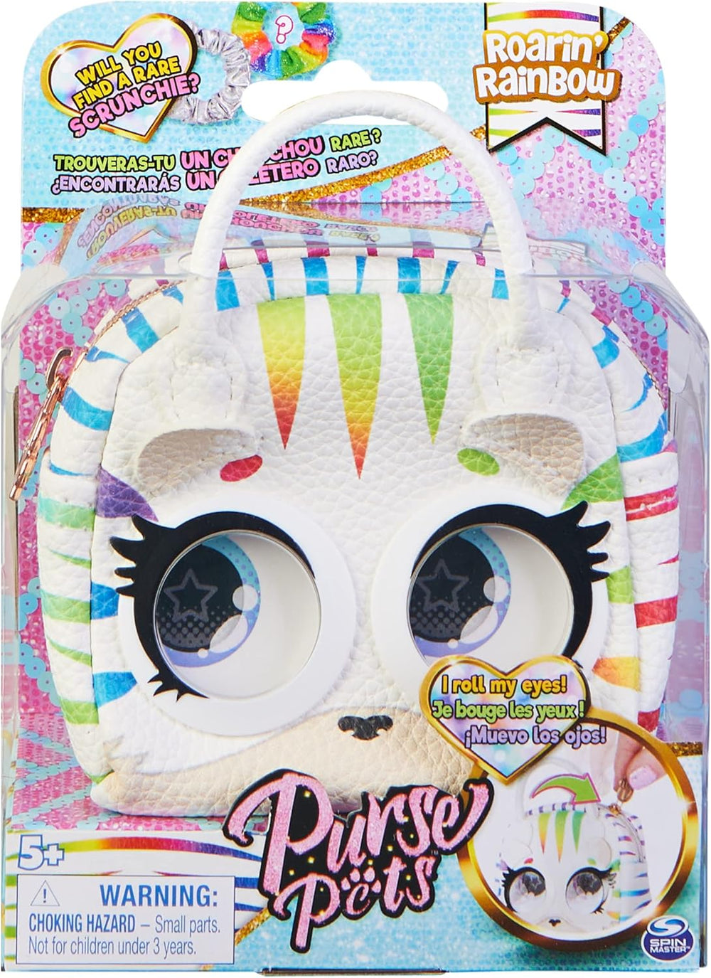 Purse Pets Micros, Roarin’ Rainbow Tiger Stylish Small Purse with Eye Roll Feature, Kids’ Toys for Girls Aged 5 and above