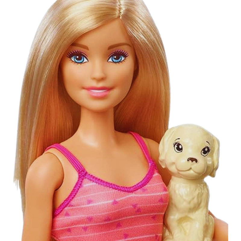 Barbie Doll GDJ37 Blonde Playset with Three Puppies