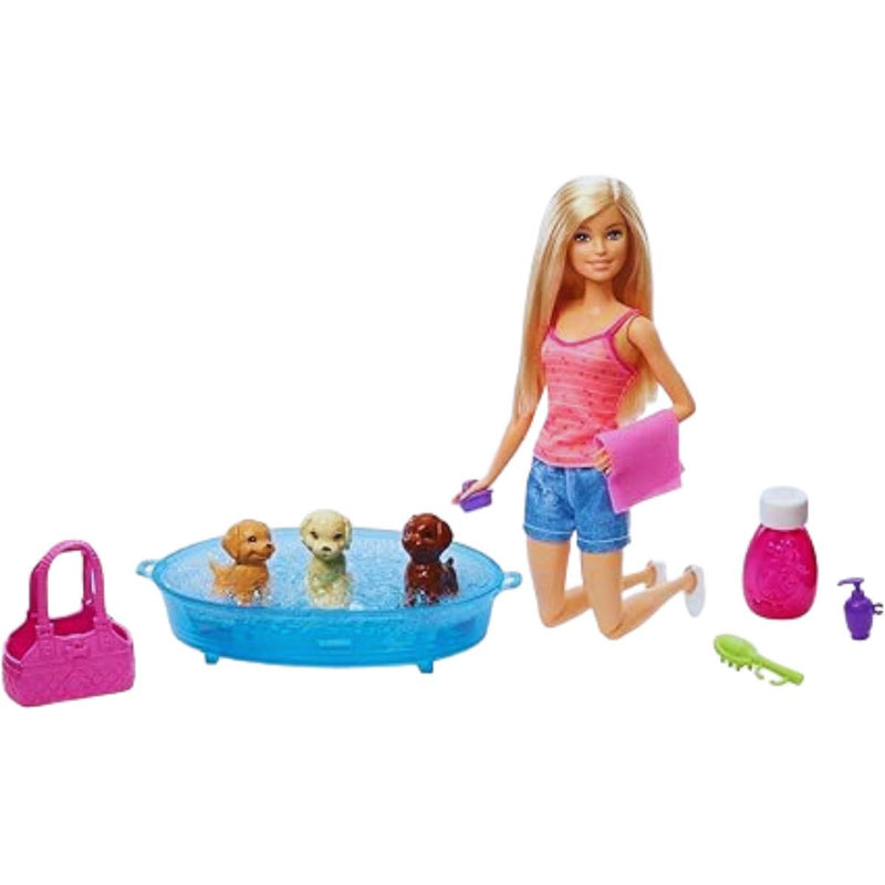 Barbie Doll GDJ37 Blonde Playset with Three Puppies