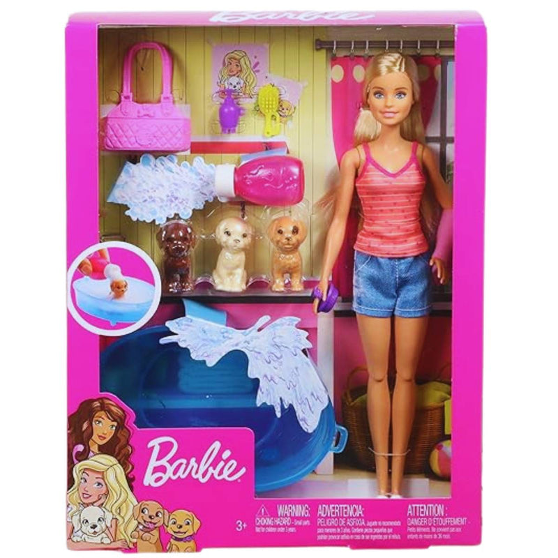 Barbie Doll GDJ37 Blonde Playset with Three Puppies