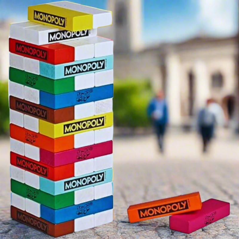 MONOPOLY Original Jenga Two Famous Fun Games in One